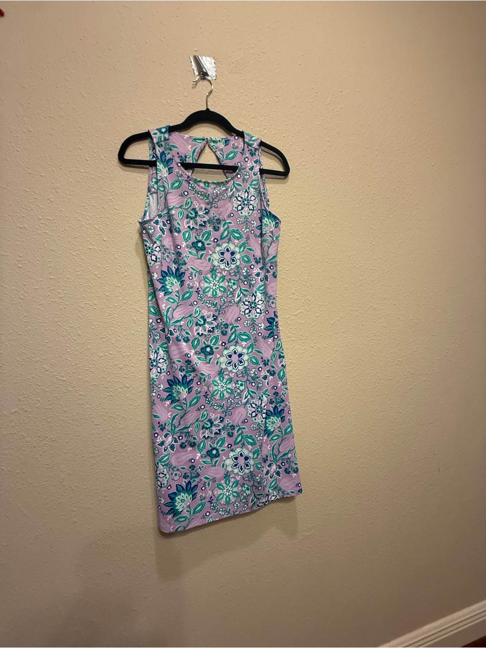 Talbots Lavender Floral Midi Dress with Teal and Blue Details